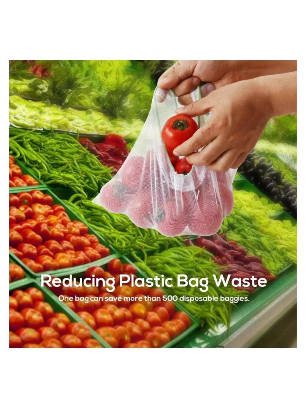12pc Reusable Mesh Produce Bags Drawstring Polyester Food Storage